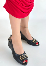 Mamba Siyah Cilt Dolgu Topuk Ayakkabı (Numara: 37)