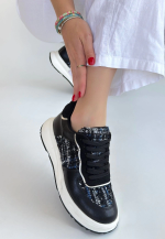 Hawer Siyah Cilt Bağcıklı Spor Ayakkabı (Numara: 36)