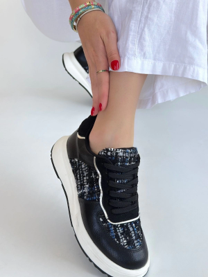 Hawer Siyah Cilt Bağcıklı Spor Ayakkabı (Numara: 36)