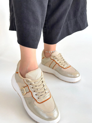 Tanwe Bej Cilt Bağcıklı Spor Ayakkabı (Numara: 39)