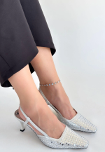 Sione Gümüş Cilt Topuklu Ayakkabı (Numara: 36)