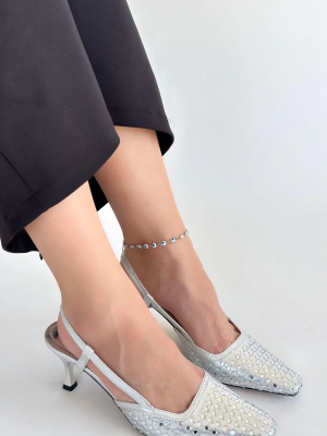 Sione Gümüş Cilt Topuklu Ayakkabı (Numara: 39)