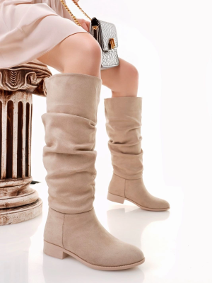 Winda Bej Süet Körüklü Çizme (Numara: 38)