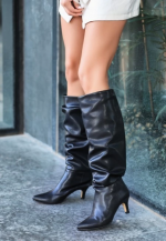 Zelya Siyah Cilt Topuklu Çizme (Numara: 37)