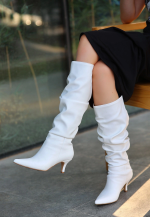 Zelya Beyaz Cilt Topuklu Çizme (Numara: 40) - Görsel 3