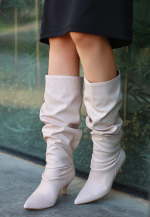 Zelya Bej Cilt Topuklu Çizme (Numara: 38)