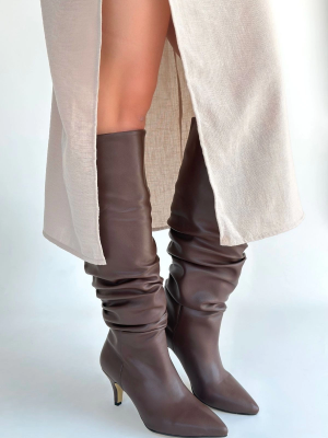 Zelya Kahverengi Cilt Topuklu Çizme (Numara: 37)
