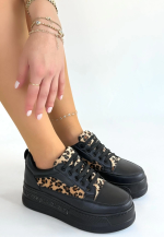 Lorrin Siyah Cilt Leopar Detaylı Bağcıklı Spor Ayakkabı (Numara: 37) - Görsel 3