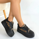 Lorrin Siyah Cilt Leopar Detaylı Bağcıklı Spor Ayakkabı (Numara: 37) - Görsel 4