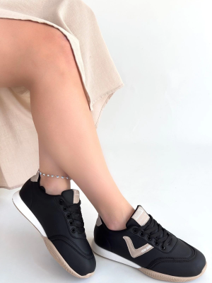 Jowen Siyah Cilt Bej Detaylı Bağcıklı Spor Ayakkabı (Numara: 36)