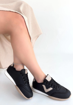 Jowen Siyah Cilt Bej Detaylı Bağcıklı Spor Ayakkabı (Numara: 37)