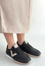 Jowen Siyah Cilt Bej Detaylı Bağcıklı Spor Ayakkabı (Numara: 37) - Görsel 2