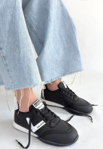 Jowen Siyah Cilt Beyaz Detaylı Bağcıklı Spor Ayakkabı (Numara: 37)