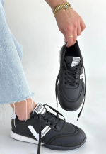 Jowen Siyah Cilt Beyaz Detaylı Bağcıklı Spor Ayakkabı (Numara: 39) - Görsel 3