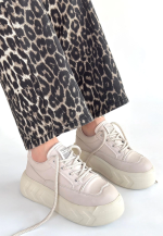 Emwa Bej Cilt Bağcıklı Spor Ayakkabı (Numara: 36)