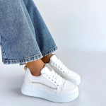 Natte Beyaz Cilt Bağcıklı Spor Ayakkabı (Numara: 37) - Görsel 4