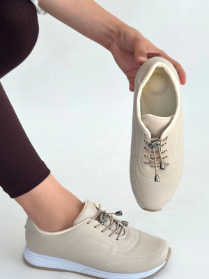 Finna Bej Cilt Bağcıklı Spor Ayakkabı (Numara: 36)