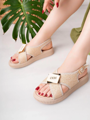 Cate Bej Hasır Cilt Sandalet (Numara: 39)