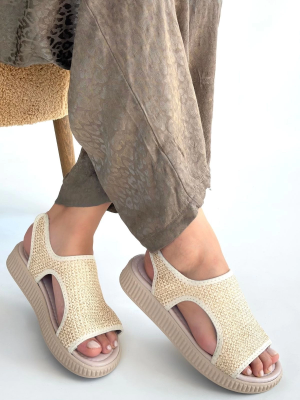 Wayi Bej Hasır Cilt Sandalet (Numara: 37)