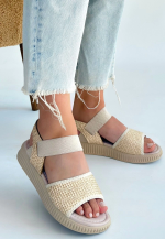 Jake Bej Hasır Cilt Sandalet (Numara: 37)