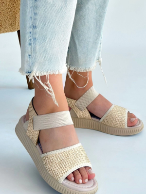 Jake Bej Hasır Cilt Sandalet (Numara: 38)