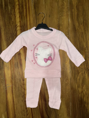 3-12 Aylık Kedi Desen İşlemeli Takım Pembe (Beden: 6-9)