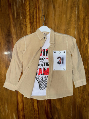 9-13 Yaş Tişört Gömlek Kombini Vizon (Beden: 10)