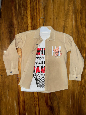 4-8 Yaş Tişört Gömlek Kombini Vizon (Beden: 5)