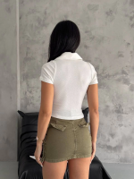 Kaşkorse Yaka Fermuarlı Bluz Beyaz (Beden: S) - Görsel 3