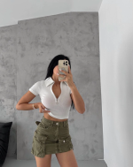 Kaşkorse Yaka Fermuarlı Bluz Beyaz (Beden: S) - Görsel 5