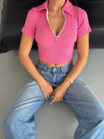 Kaşkorse Yaka Fermuarlı Bluz Fuşya (Beden: S) - Görsel 6