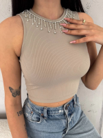 Fitilli Kaşkorse Yakası Zincirli Atlet Vizon (Beden: S)