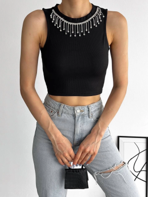 Fitilli Kaşkorse Yakası Zincirli Atlet Siyah (Beden: M)