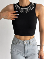 Fitilli Kaşkorse Yakası Zincirli Atlet Siyah (Beden: L) - Görsel 2