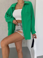 Ağaç Kabuğu Oversize Arkası Pileli Gömlek Yeşil (Beden: Standart)