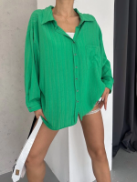 Ağaç Kabuğu Oversize Arkası Pileli Gömlek Yeşil (Beden: Standart) - Görsel 4