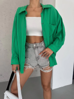 Ağaç Kabuğu Oversize Arkası Pileli Gömlek Yeşil (Beden: Standart) - Görsel 3