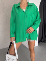 Ağaç Kabuğu Oversize Arkası Pileli Gömlek Yeşil (Beden: Standart) - Görsel 2