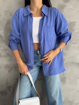 Modal Oversize Cepli Gömlek Mavi (Beden: Standart)