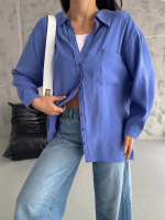 Modal Oversize Cepli Gömlek Mavi (Beden: Standart) - Görsel 3