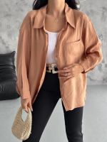 Modal Oversize Cepli Gömlek Vizon (Beden: Standart) - Görsel 5