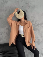 Modal Oversize Cepli Gömlek Vizon (Beden: Standart) - Görsel 3