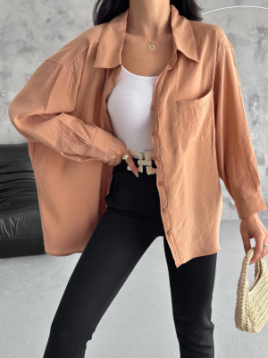 Modal Oversize Cepli Gömlek Vizon (Beden: Standart)