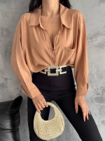 Modal Oversize Cepli Gömlek Vizon (Beden: Standart) - Görsel 4