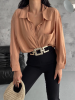 Modal Oversize Cepli Gömlek Vizon (Beden: Standart) - Görsel 2