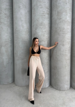 Çımalı Keten Pantolon Bej (Beden: M)