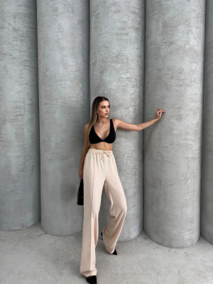 Çımalı Keten Pantolon Bej (Beden: M)