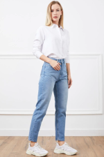 Yüksek Bel Mom Jean Pantolon Mavi (Beden: 36) - Görsel 2