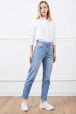 Yüksek Bel Mom Jean Pantolon Mavi (Beden: 36) - Görsel 6