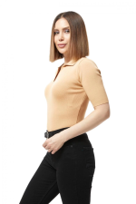 Gömlek Yaka Yazlık Triko Bluz Bej (Beden: Standart) - Görsel 5